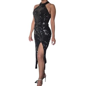 Fashion Nova Black Halter Sheath Midi Dress